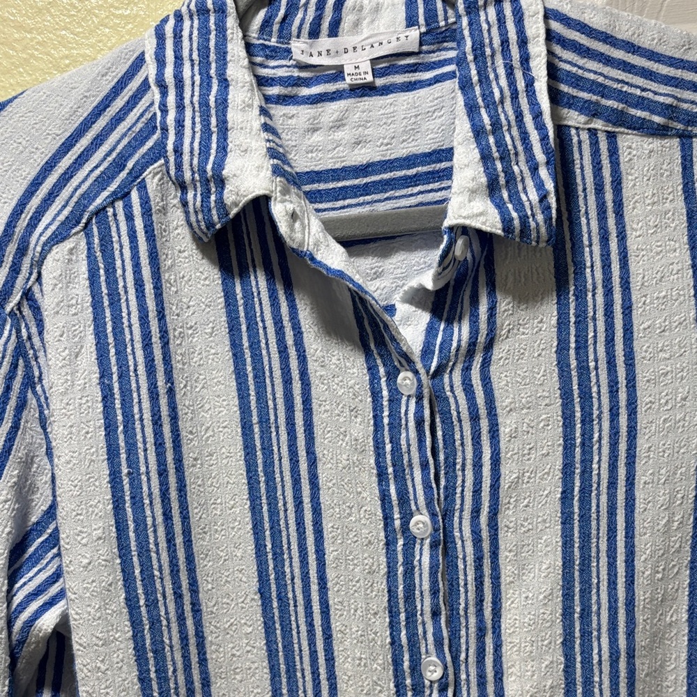 Striped Blue & White Long-Sleeve Button Shirt - Picture 3 of 7
